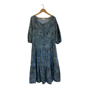 Suoli Chambray Shift Dress XL Blue Floral Boho Button Front